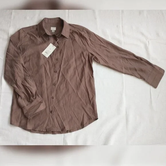 NWT A New Day tan button-down shirt. Size XS - Picture 2 of 9